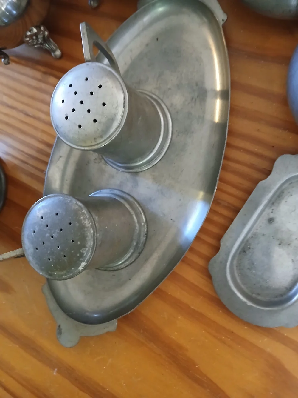Vintage Pewter Kitchen Serving Set - Silver & Silver Plated Pieces 10.pcs